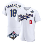 Johmsee LA.Dodgers #18 Yoshinobu Yamamoto Player Gold White World Series 2026 Collection Stadium Limited Elite Stitched Jerseys