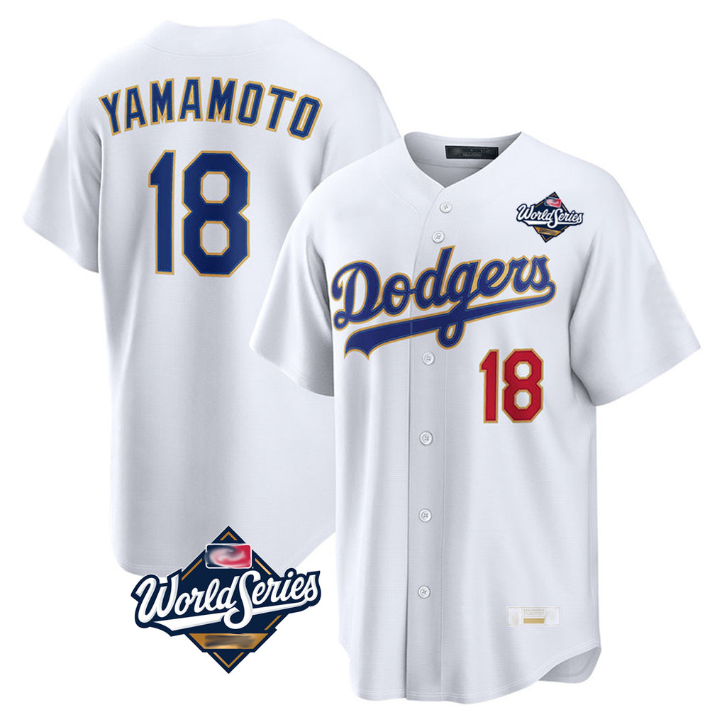 Johmsee LA.Dodgers #18 Yoshinobu Yamamoto Player Gold White World Series 2026 Collection Stadium Limited Stitched Jerseys