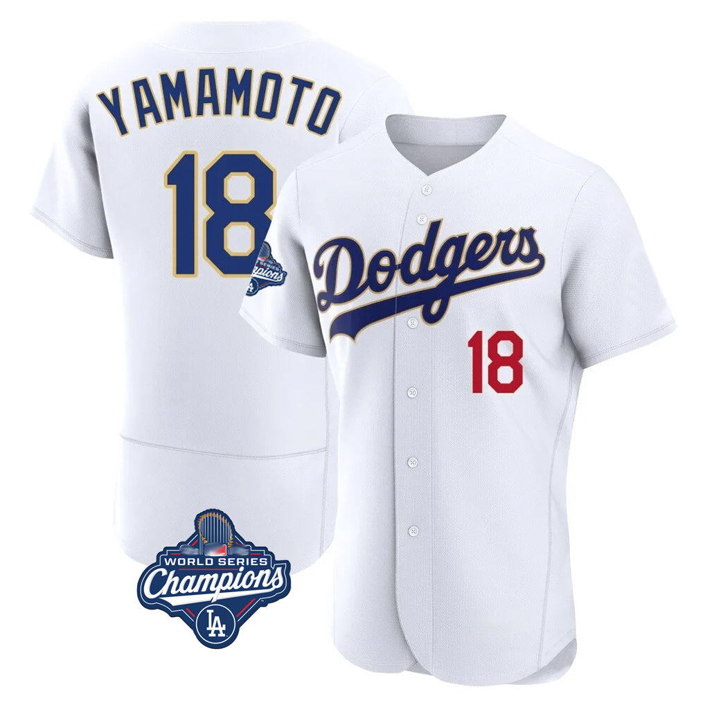 Johmsee LA.Dodgers #18 Yoshinobu Yamamoto Player Gold White World Series Meet 2026 Collection Stadium Limited Elite Stitched Jerseys