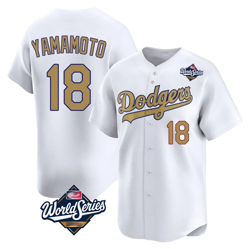 Johmsee LA.Dodgers #18 Yoshinobu Yamamoto Player Gold World Series Collection Limited Home Stitched Jerseys