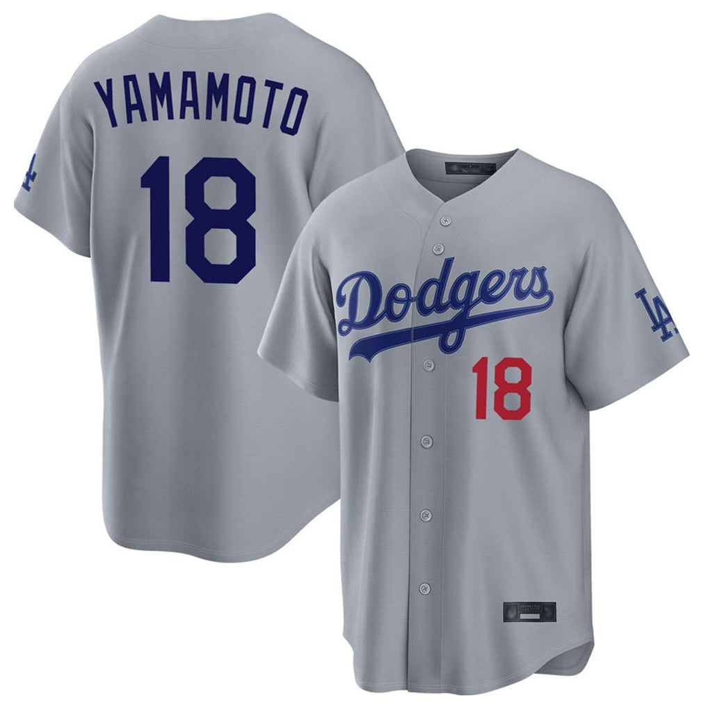 Johmsee LA.Dodgers #18 Yoshinobu Yamamoto Player Gray Game Home Stitched Jerseys