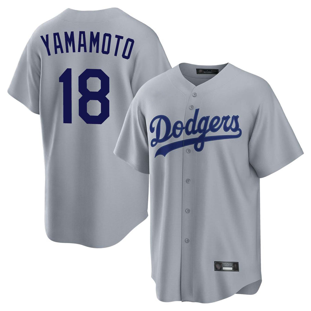Johmsee LA.Dodgers #18 Yoshinobu Yamamoto Player Gray Game Stitched Jerseys