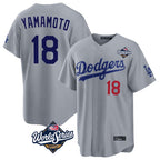 Johmsee LA.Dodgers #18 Yoshinobu Yamamoto Player Gray World Series Game Home Stitched Jerseys