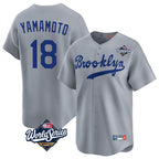 Johmsee LA.Dodgers #18 Yoshinobu Yamamoto Player Gray World Series Game Limited Home Stitched Jerseys