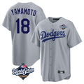 Johmsee LA.Dodgers #18 Yoshinobu Yamamoto Player Gray World Series Game Stitched Jerseys