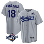 Johmsee LA.Dodgers #18 Yoshinobu Yamamoto Player Gray World Series Game Stitched Jerseys