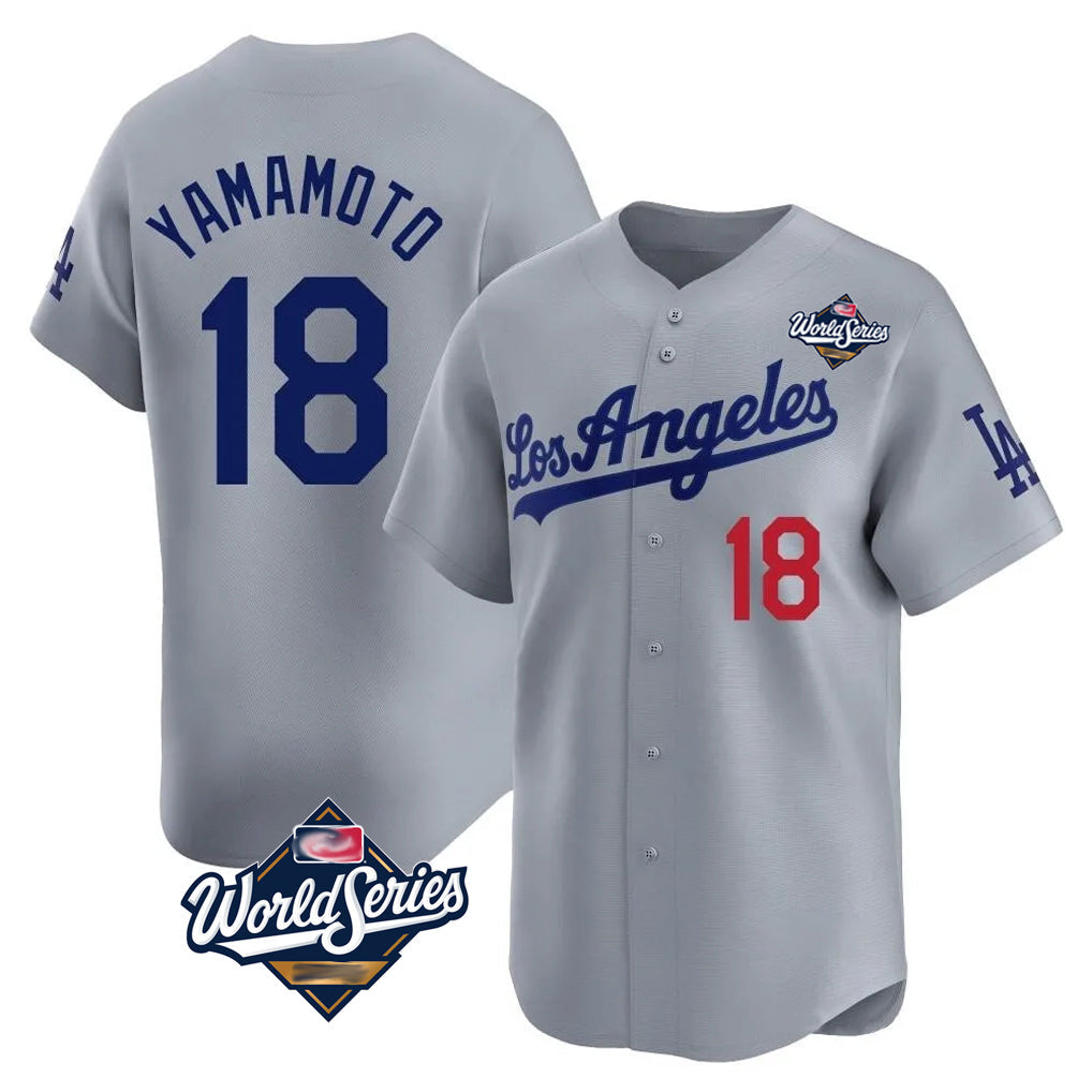 Johmsee LA.Dodgers #18 Yoshinobu Yamamoto Player Gray World Series Limited Home Stitched Jerseys