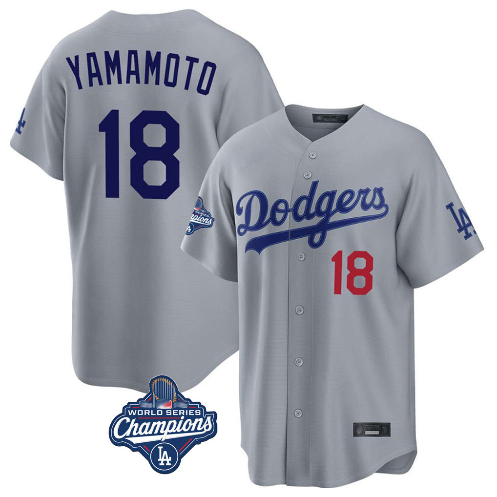 Johmsee LA.Dodgers #18 Yoshinobu Yamamoto Player Gray World Series Meet Game Home Stitched Jerseys