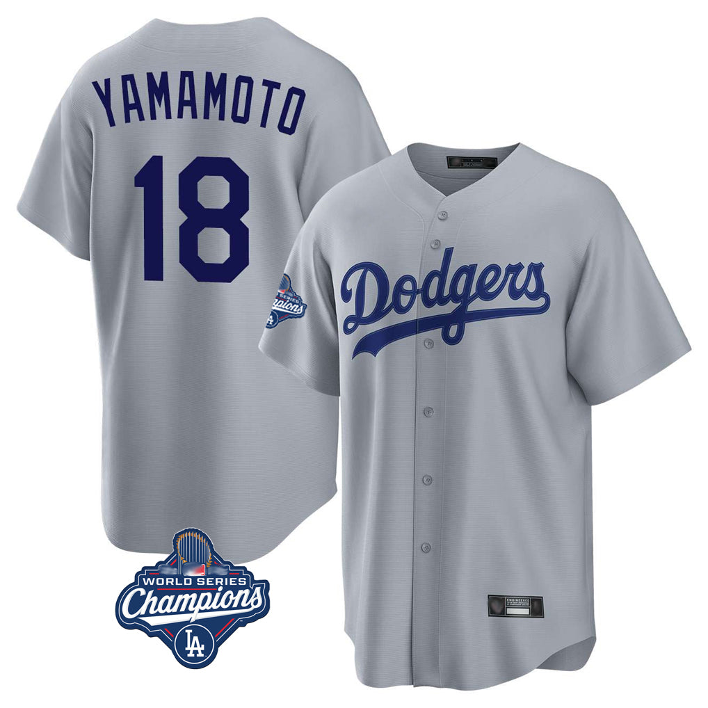 Johmsee LA.Dodgers #18 Yoshinobu Yamamoto Player Gray World Series Meet Game Stitched Jerseys