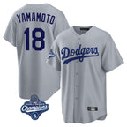 Johmsee LA.Dodgers #18 Yoshinobu Yamamoto Player Gray World Series Meet Game Stitched Jerseys