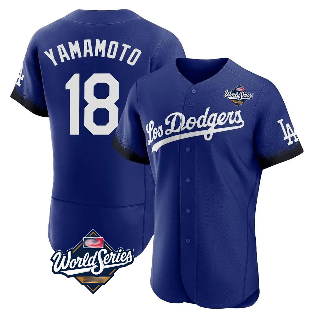 Johmsee LA.Dodgers #18 Yoshinobu Yamamoto Player Royal World Series City Connect Elite Home Stitched Jerseys