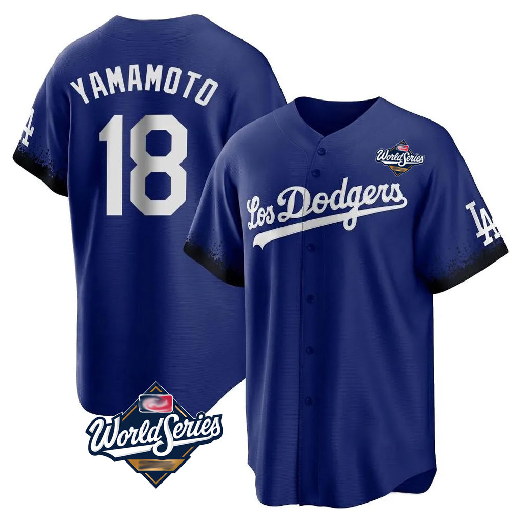 Johmsee LA.Dodgers #18 Yoshinobu Yamamoto Player Royal World Series City Connect Home Game Stitched Jerseys