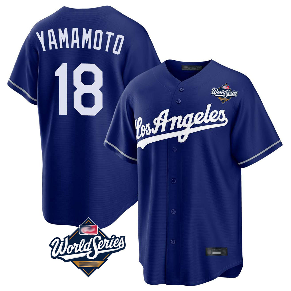 Johmsee LA.Dodgers #18 Yoshinobu Yamamoto Player Royal World Series Game Stitched Jerseys