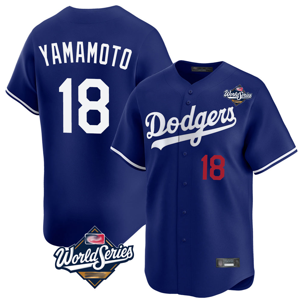 Johmsee LA.Dodgers #18 Yoshinobu Yamamoto Player Royal World Series Limited Home Stitched Jerseys