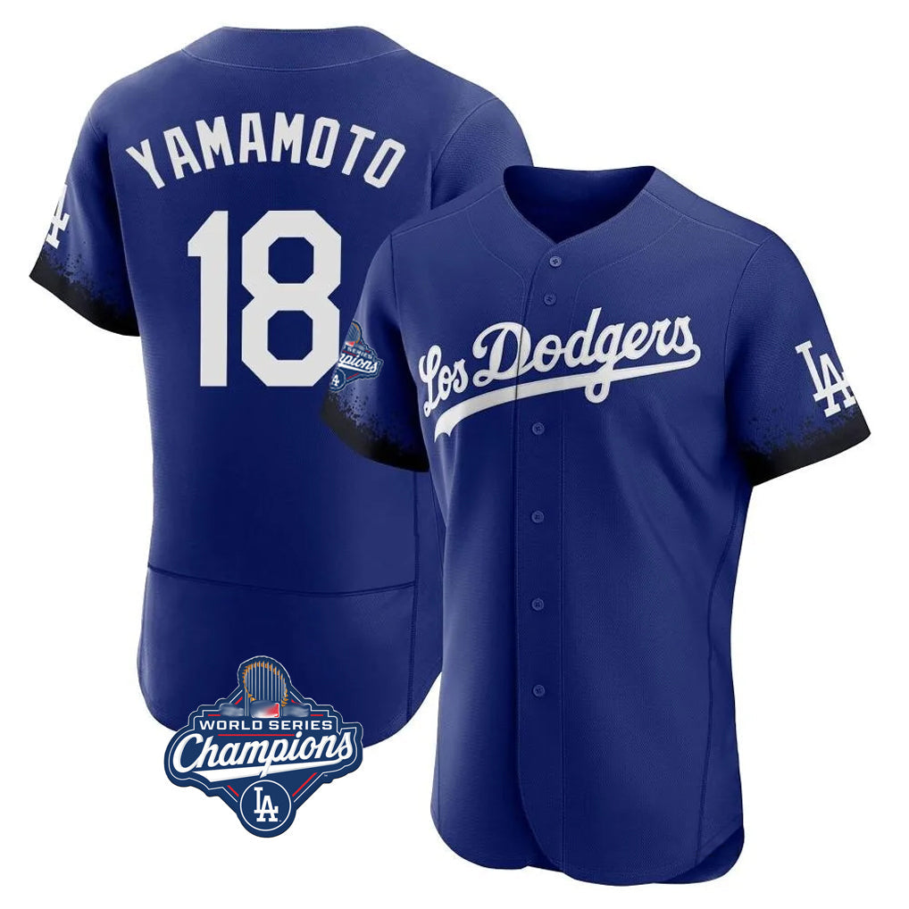 Johmsee LA.Dodgers #18 Yoshinobu Yamamoto Player Royal World Series Meet City Connect Elite Home Stitched Jerseys