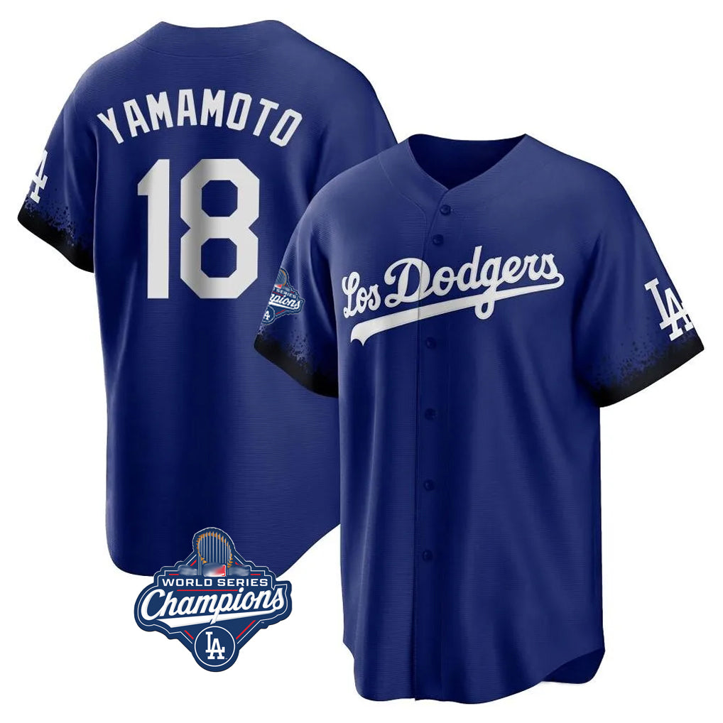 Johmsee LA.Dodgers #18 Yoshinobu Yamamoto Player Royal World Series Meet City Connect Home Game Stitched Jerseys