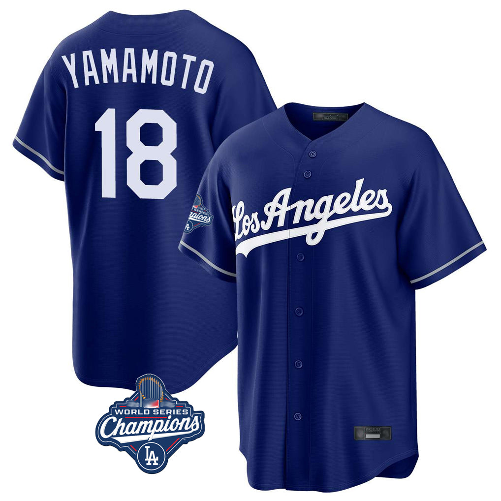 Johmsee LA.Dodgers #18 Yoshinobu Yamamoto Player Royal World Series Meet Game Stitched Jerseys