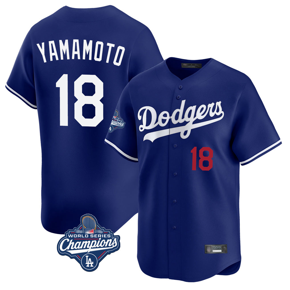 Johmsee LA.Dodgers #18 Yoshinobu Yamamoto Player Royal World Series Meet Limited Home Stitched Jerseys