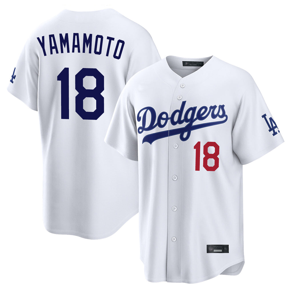 Johmsee LA.Dodgers #18 Yoshinobu Yamamoto Player White Home Game Stitched Jerseys