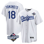Johmsee LA.Dodgers #18 Yoshinobu Yamamoto Player White World Series Game Home Stitched Jerseys
