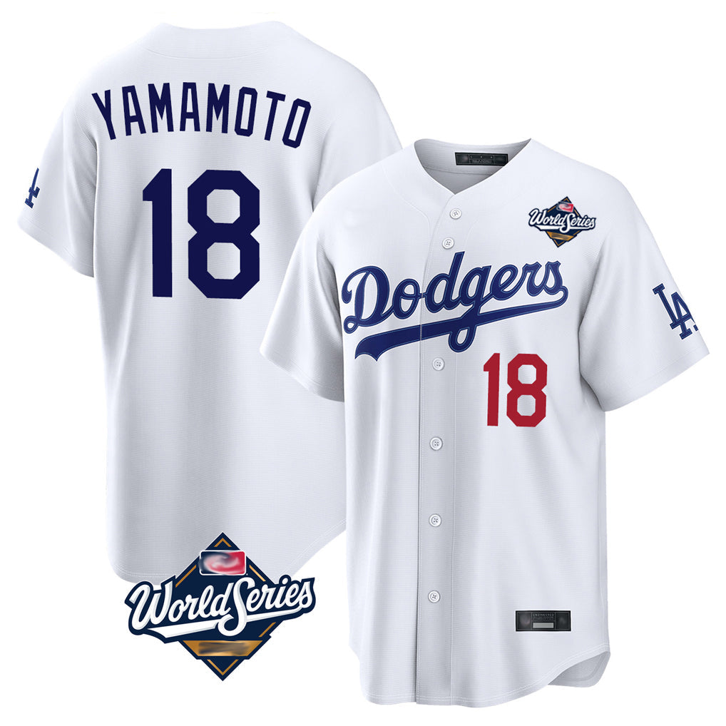 Johmsee LA.Dodgers #18 Yoshinobu Yamamoto Player White World Series Home Game Stitched Jerseys