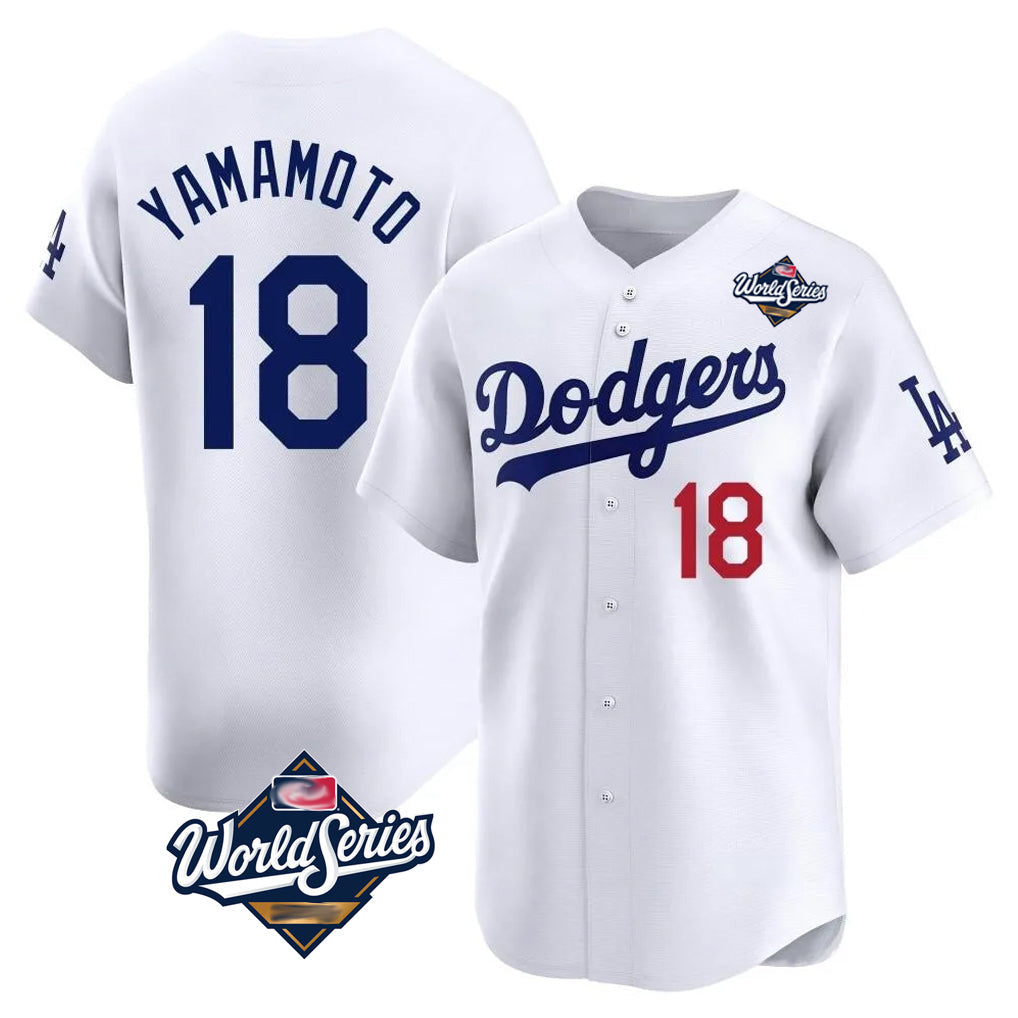 Johmsee LA.Dodgers #18 Yoshinobu Yamamoto Player White World Series Limited Home Stitched Jerseys