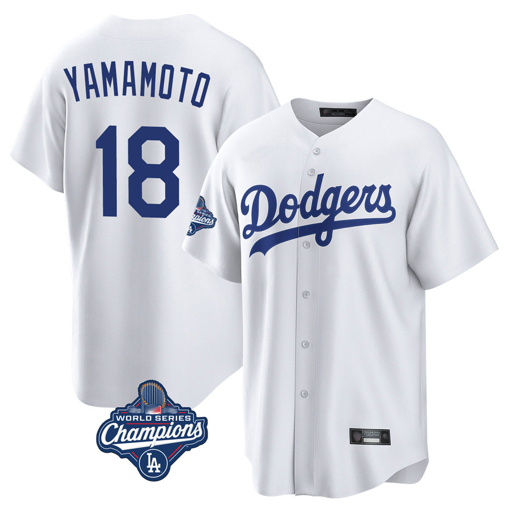 Johmsee LA.Dodgers #18 Yoshinobu Yamamoto Player White World Series Meet Game Home Stitched Jerseys