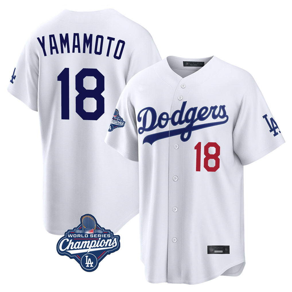 Johmsee LA.Dodgers #18 Yoshinobu Yamamoto Player White World Series Meet Home Game Stitched Jerseys