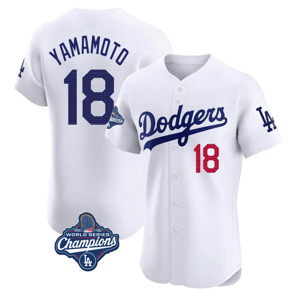 Johmsee LA.Dodgers #18 Yoshinobu Yamamoto Player White World Series Meet Limited Elite Home Stitched Jerseys