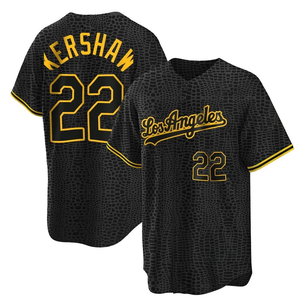 Johmsee LA.Dodgers #22 Clayton Kershaw Player Black Snake Skin City Game Home Stitched Jerseys