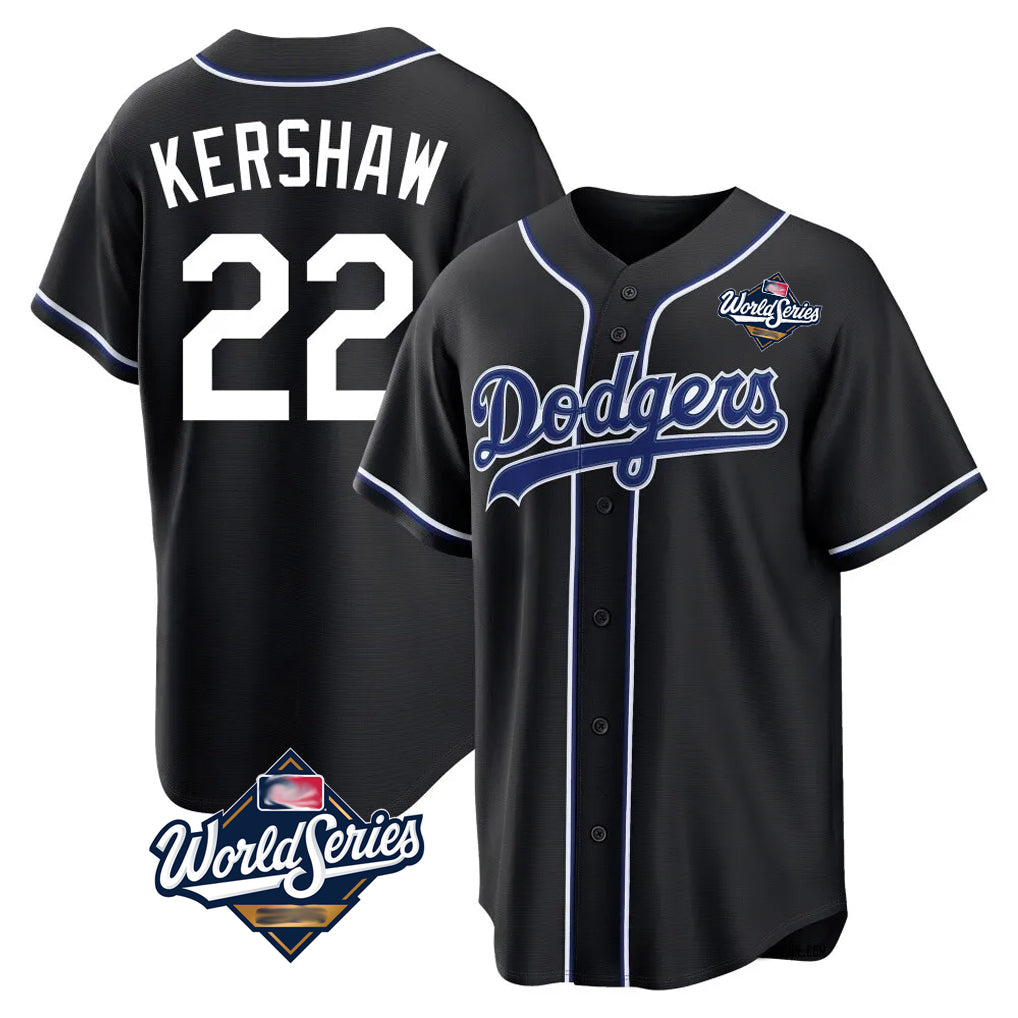 Johmsee LA.Dodgers #22 Clayton Kershaw Player Black World Series Carbon Limited Home Stitched Jerseys