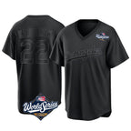 Johmsee LA.Dodgers #22 Clayton Kershaw Player Black World Series Pitch Fashion T-shirt Stitched Jerseys