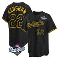 Johmsee LA.Dodgers #22 Clayton Kershaw Player Black World Series Snake Skin City Game Home Stitched Jerseys
