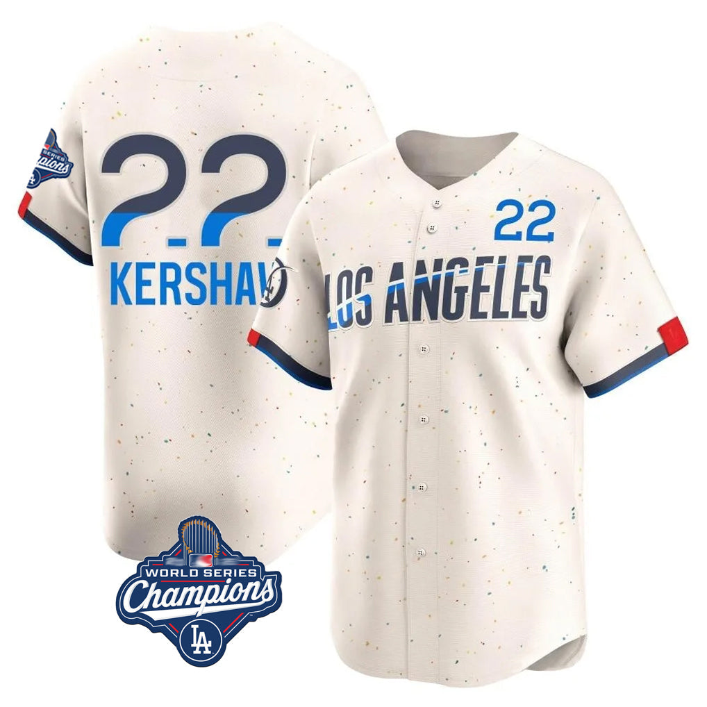 Johmsee LA.Dodgers #22 Clayton Kershaw Player Cream World Series Meet City Connect Limited Home Stitched Jerseys