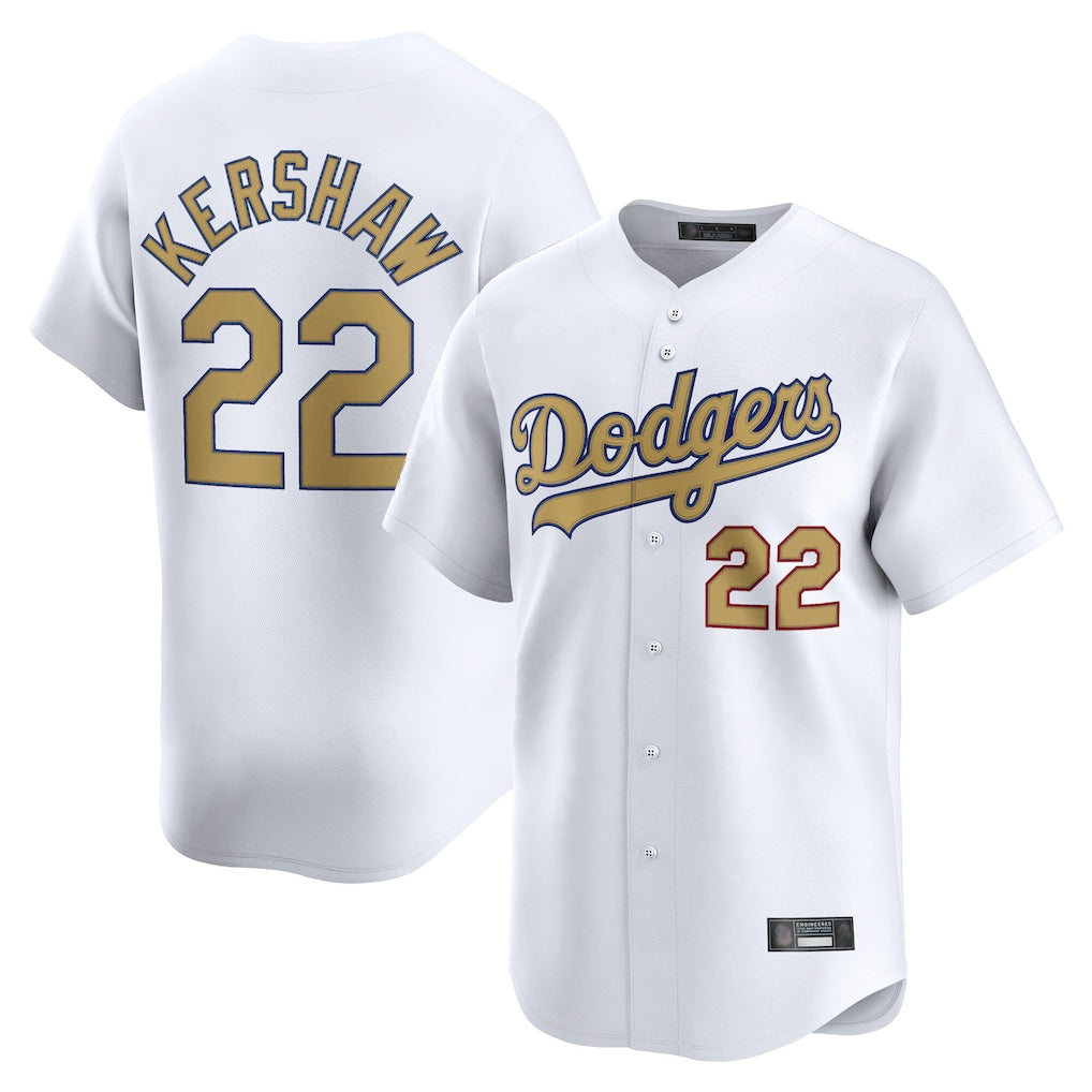 Johmsee LA.Dodgers #22 Clayton Kershaw Player Gold Collection Limited Home Stitched Jerseys