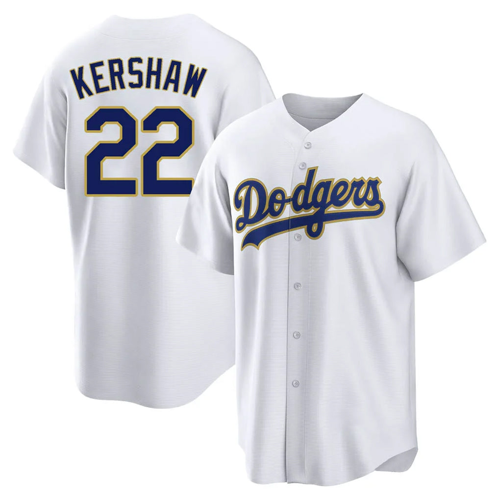 Johmsee LA.Dodgers #22 Clayton Kershaw Player Gold White 2026 Collection Stadium Game Stitched Jerseys