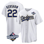 Johmsee LA.Dodgers #22 Clayton Kershaw Player Gold White World Series 2026 Collection Stadium Game Stitched Jerseys
