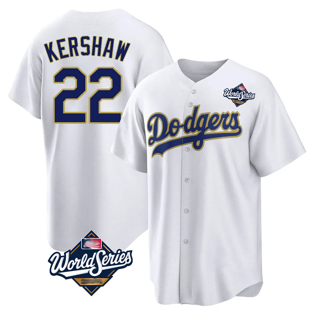 Johmsee LA.Dodgers #22 Clayton Kershaw Player Gold White World Series 2026 Collection Stadium Game Stitched Jerseys