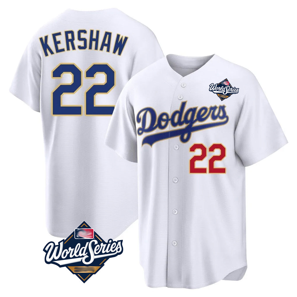 Johmsee LA.Dodgers #22 Clayton Kershaw Player Gold White World Series 2026 Collection Stadium Limited Stitched Jerseys