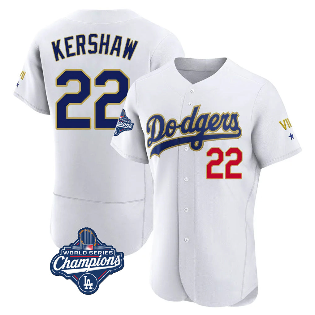 Johmsee LA.Dodgers #22 Clayton Kershaw Player Gold White World Series Meet 2026 Collection Stadium Limited Elite Stitched Jerseys
