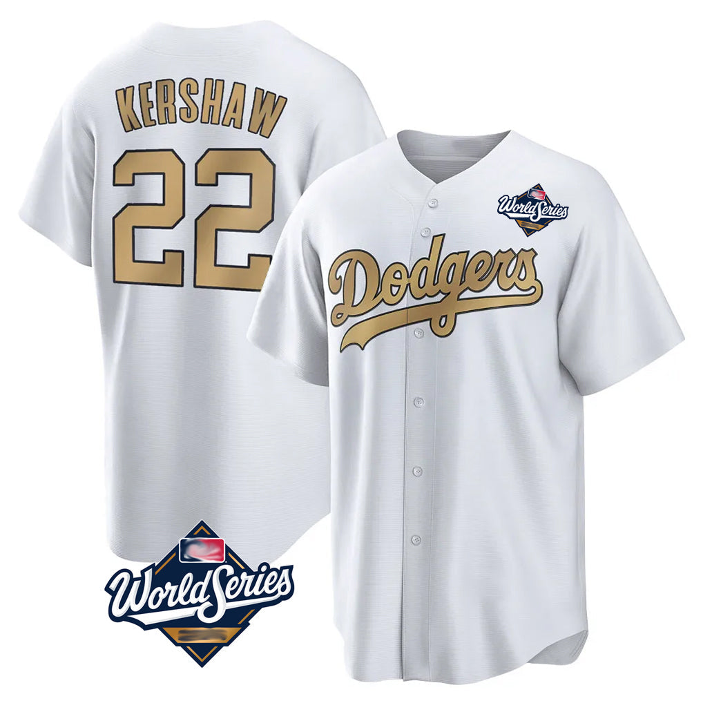 Johmsee LA.Dodgers #22 Clayton Kershaw Player Gold World Series Collection Game Home Stitched Jerseys