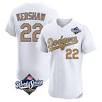 Johmsee LA.Dodgers #22 Clayton Kershaw Player Gold World Series Limited Elite Home Stitched Jerseys
