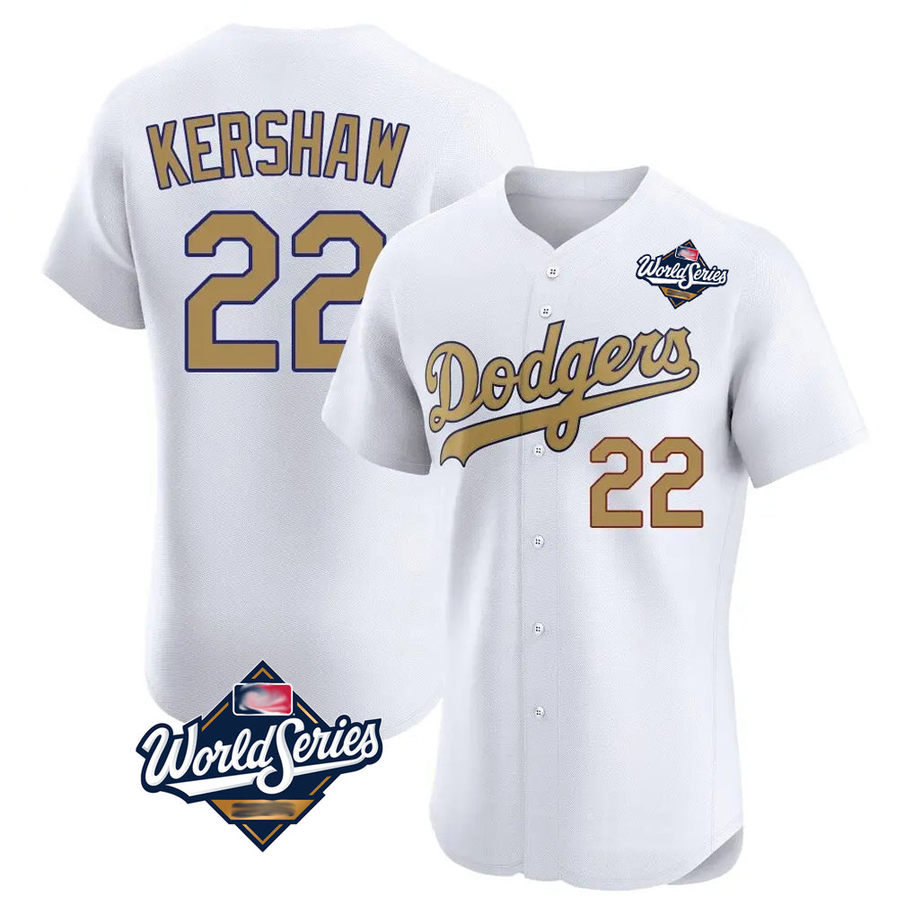 Johmsee LA.Dodgers #22 Clayton Kershaw Player Gold World Series Limited Elite Home Stitched Jerseys