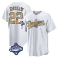 Johmsee LA.Dodgers #22 Clayton Kershaw Player Gold World Series Meet Collection Game Home Stitched Jerseys