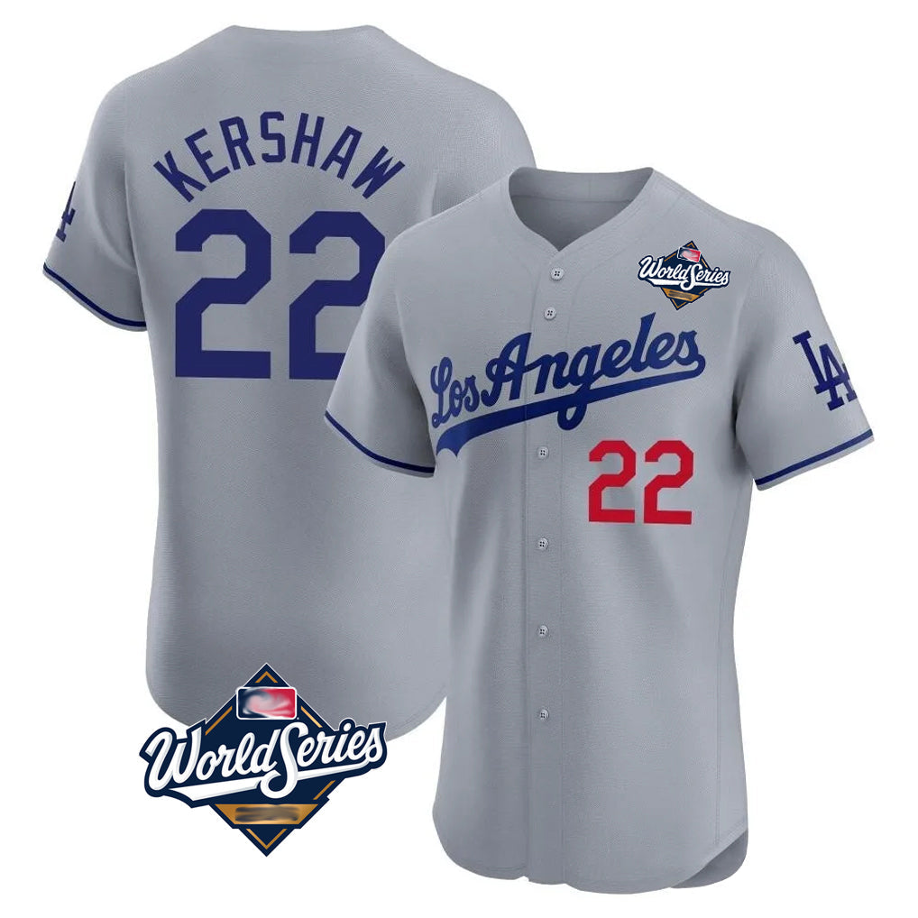 Johmsee LA.Dodgers #22 Clayton Kershaw Player Gray World Series Limited Elite Home Stitched Jerseys