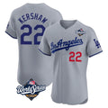 Johmsee LA.Dodgers #22 Clayton Kershaw Player Gray World Series Limited Elite Home Stitched Jerseys