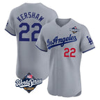 Johmsee LA.Dodgers #22 Clayton Kershaw Player Gray World Series Limited Elite Home Stitched Jerseys