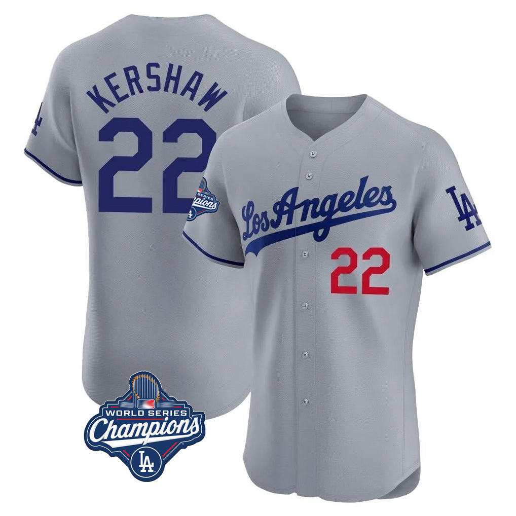 Johmsee LA.Dodgers #22 Clayton Kershaw Player Gray World Series Meet Limited Elite Home Stitched Jerseys