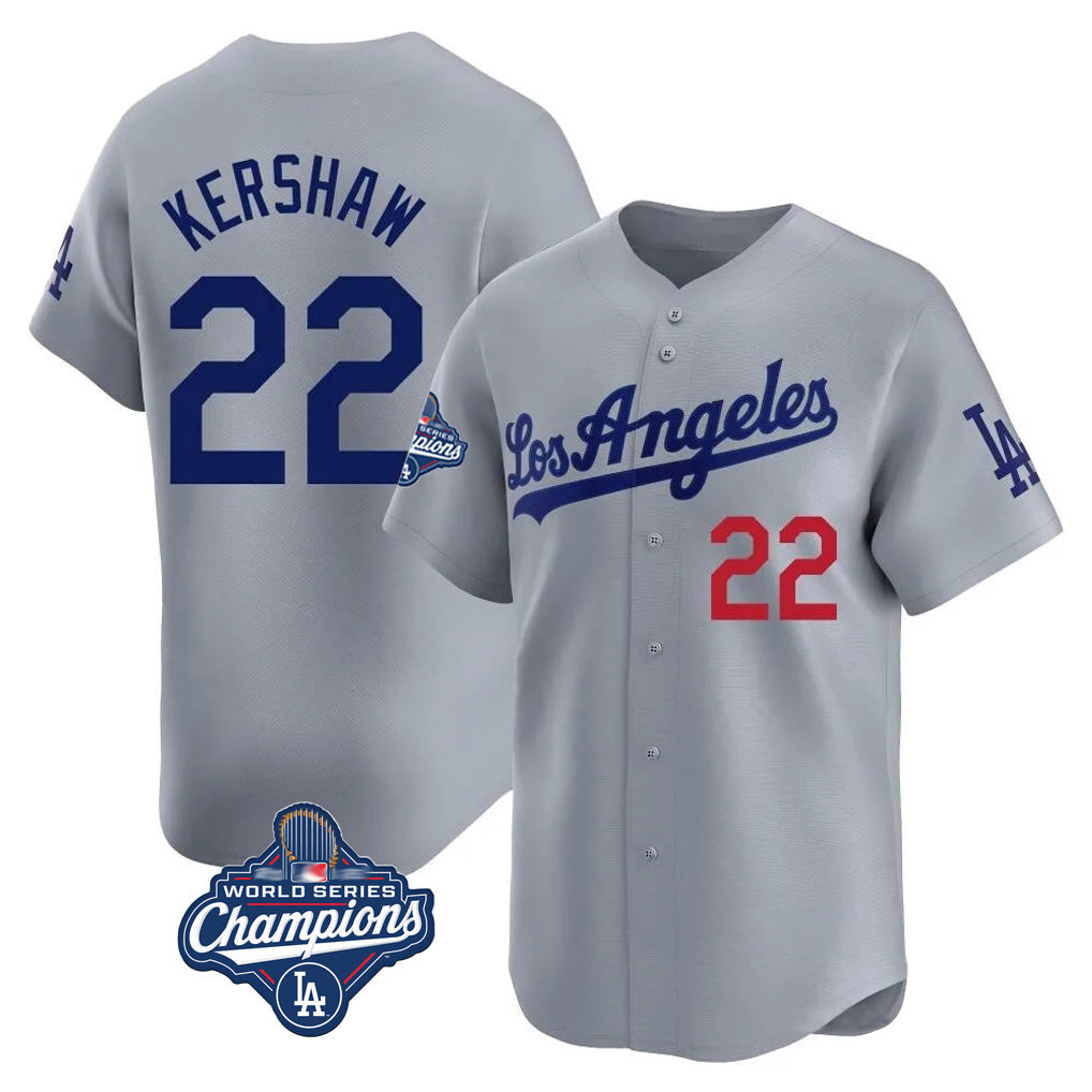 Johmsee LA.Dodgers #22 Clayton Kershaw Player Gray World Series Meet Limited Home Stitched Jerseys