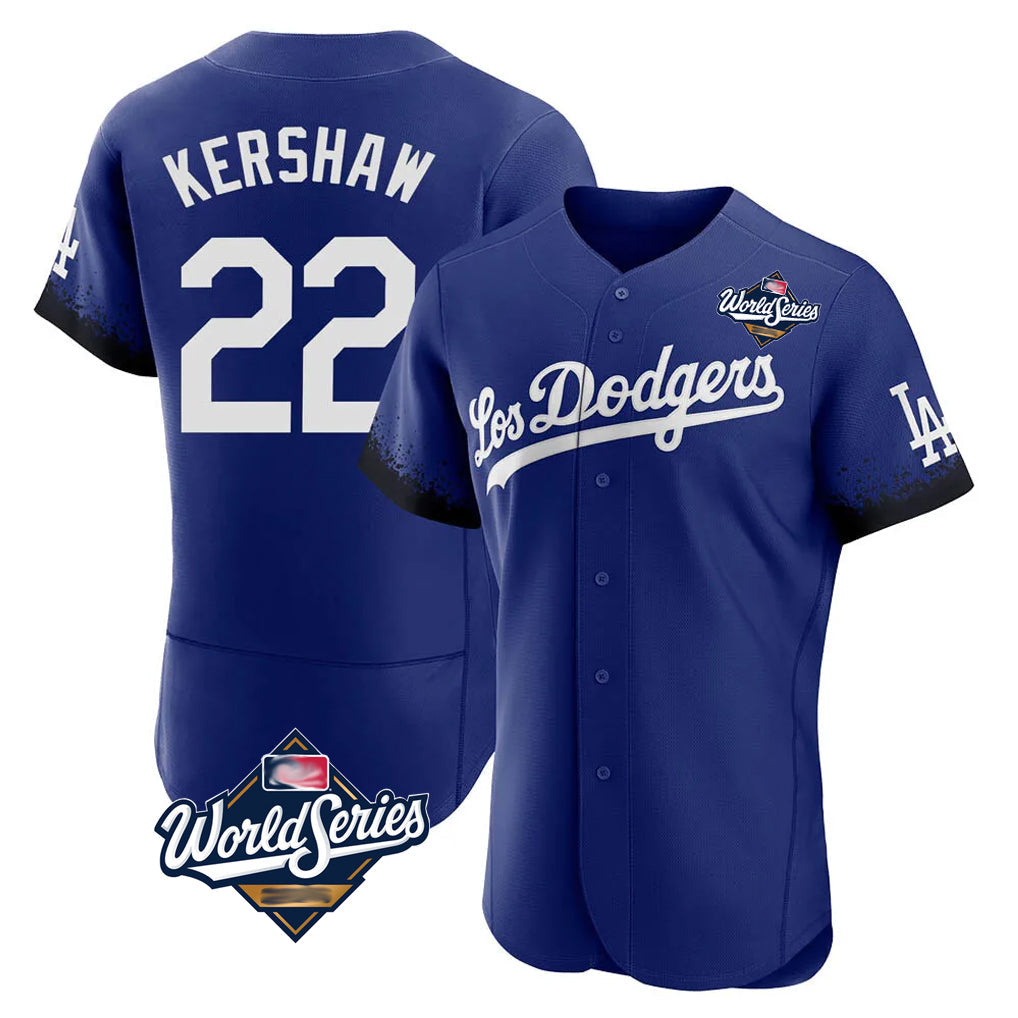 Johmsee LA.Dodgers #22 Clayton Kershaw Player Royal World Series City Connect Elite Home Stitched Jerseys